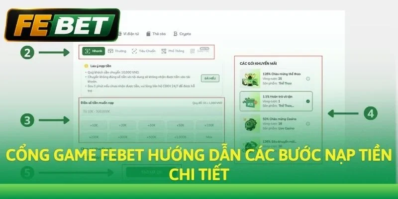 Cổng game Febet hướng dẫn các bước nạp tiền chi tiết